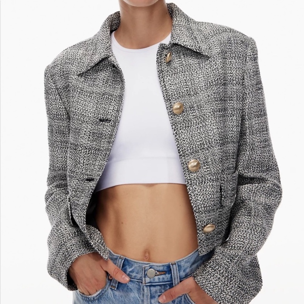 BABATON Frances Jacket Black White Woven Tweed Gold Buttons Size M